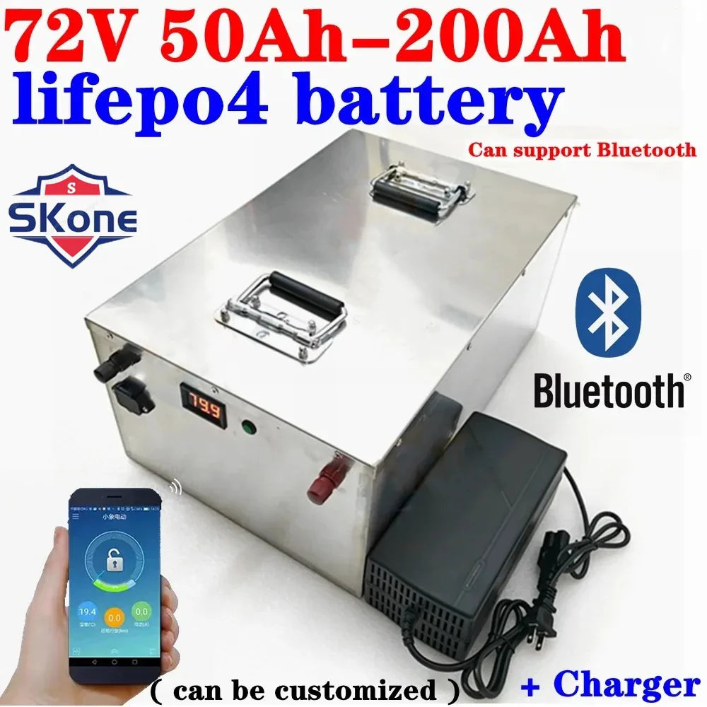 Batterie Lifepo4 Au Lithium 80Ah 72V, 100Ah 200Ah 120Ah 150Ah, BMS, Décharge Profonde, Pour Scooter 7000W Moto Sicile, Avec Char